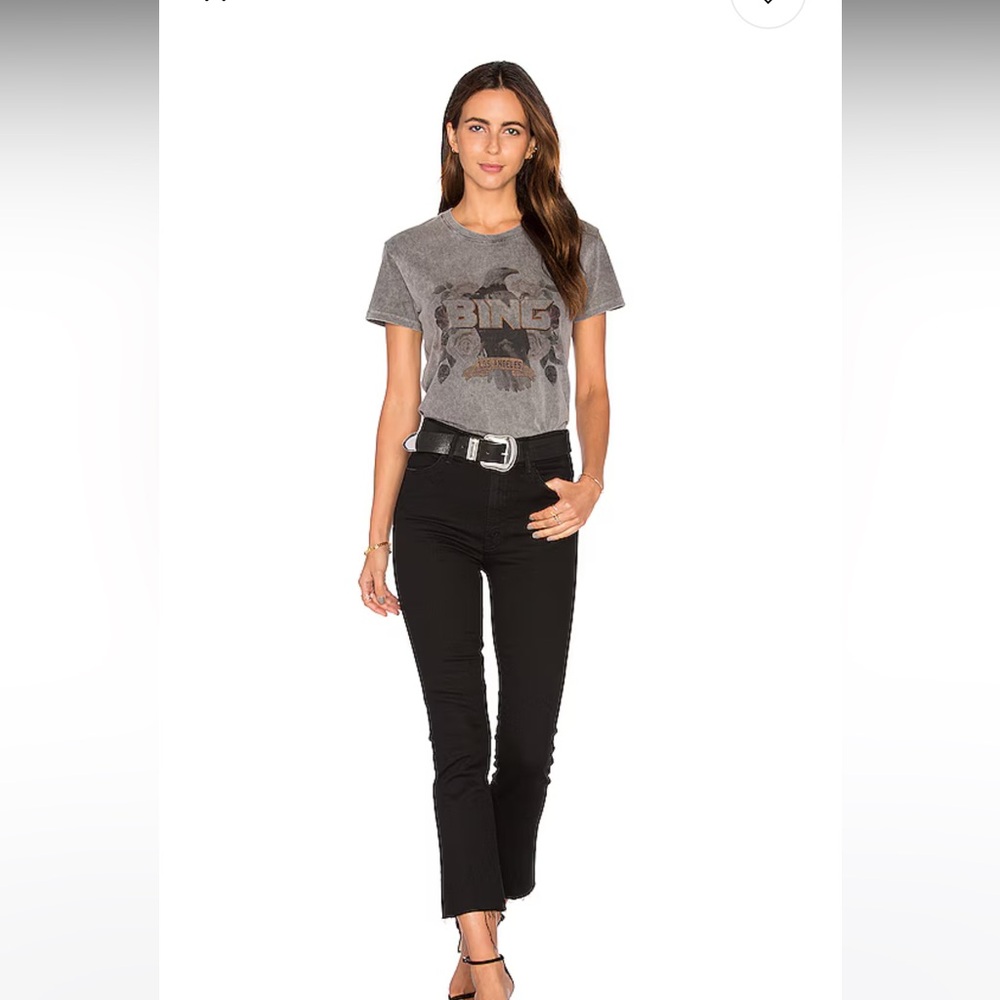 MOTHER The Hustler High-Rise Flare Ankle Fray Jeans Washed Black Sz 31